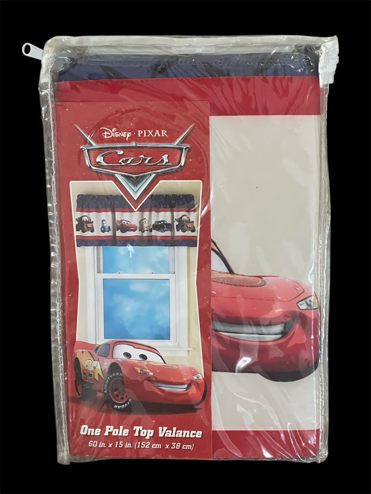 Disney Pixar Cars Valance One Pole Top Valance Lightning McQueen “Cars Line Up”