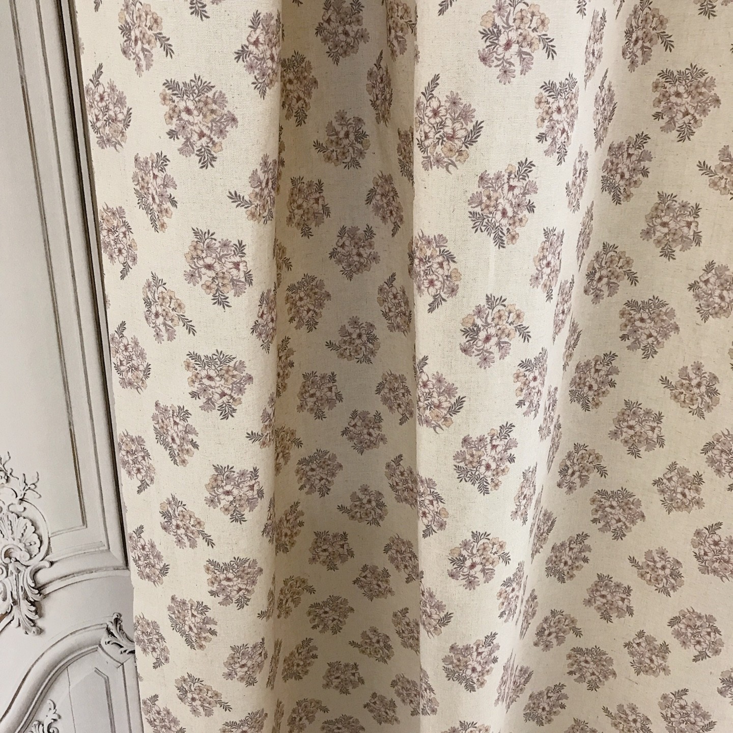 Custom Linen Blend Floral Curtains Beige Handmade Window Drapery Panels for Home