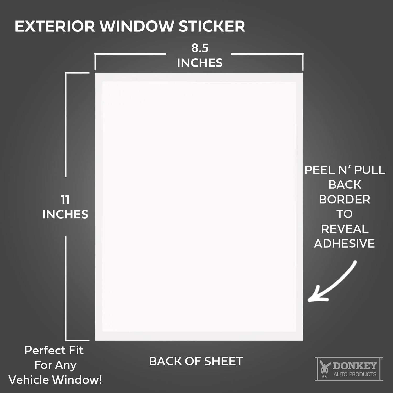Window Stickers Car Dealers -Plain Blank White Exterior ‘Outdoor’ 8.5″ x 11″ 100