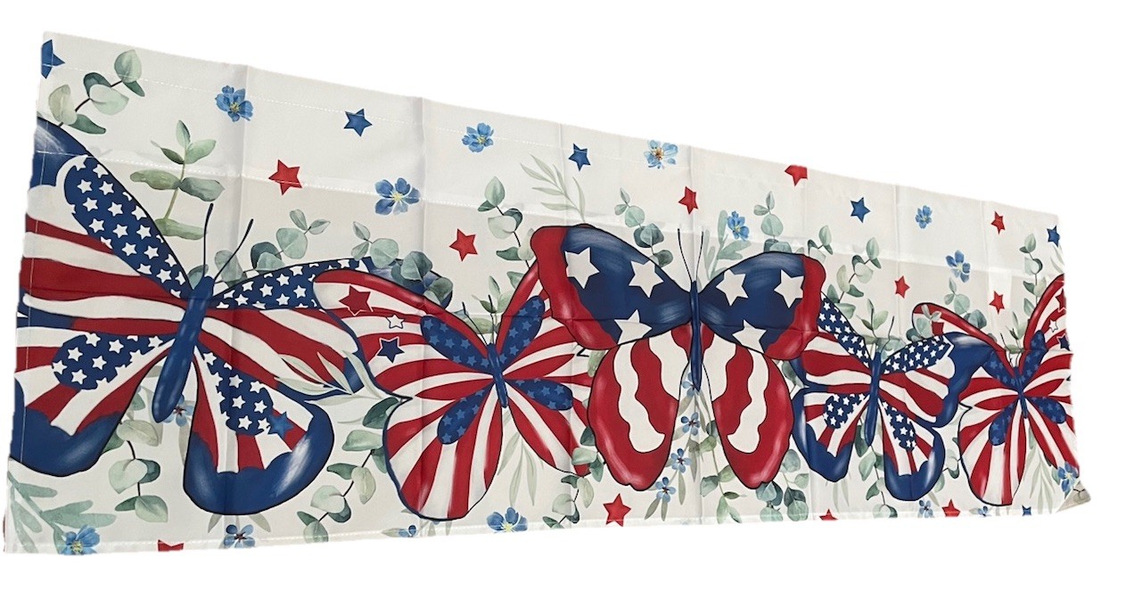 250 Anniversary USA Patriotic Curtain Valance 4th of July 54 X 17.5” Butterflies