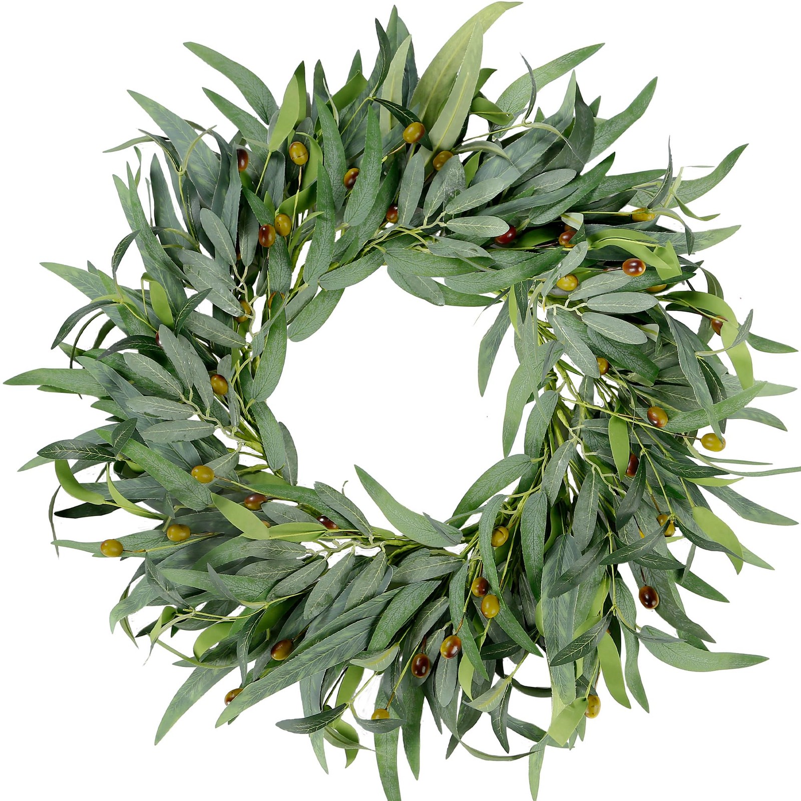 Sggvecsy Artificial Olive Wreath for Front Door 20 inch Greenery Green