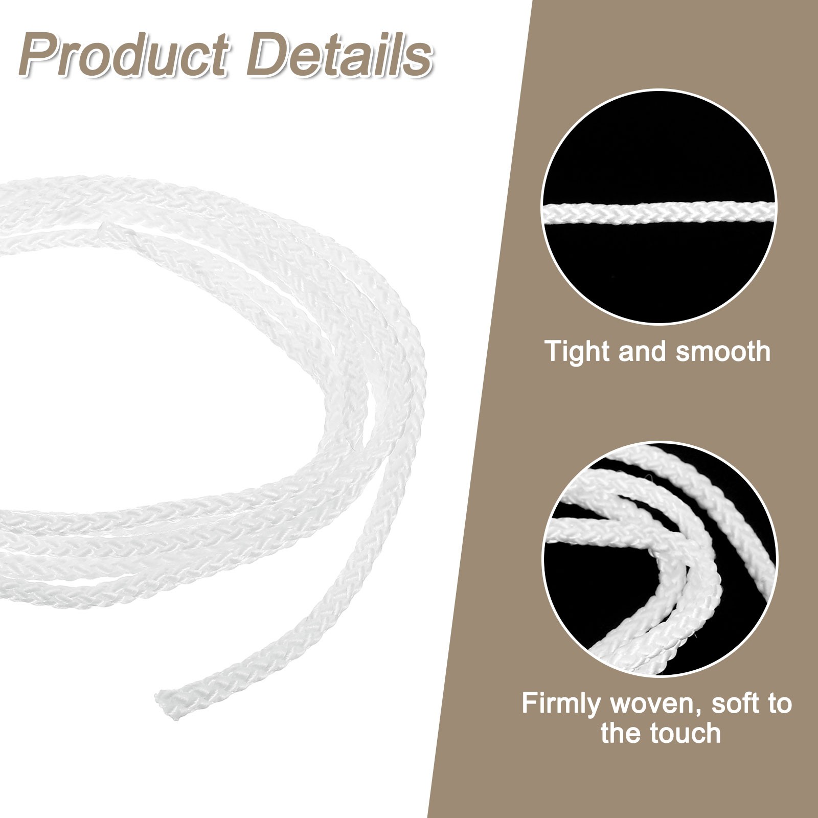 3Pcs Cord Loop for Window Shades, 2.5mm 3Ft Window Blind Looped String, White