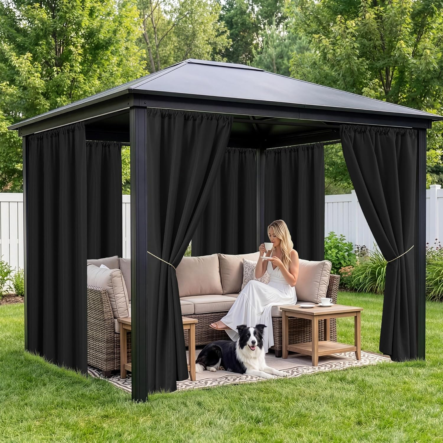 Black Outdoor Curtains for Patio Waterproof – 8 Panels Weatherproof Privacy outs