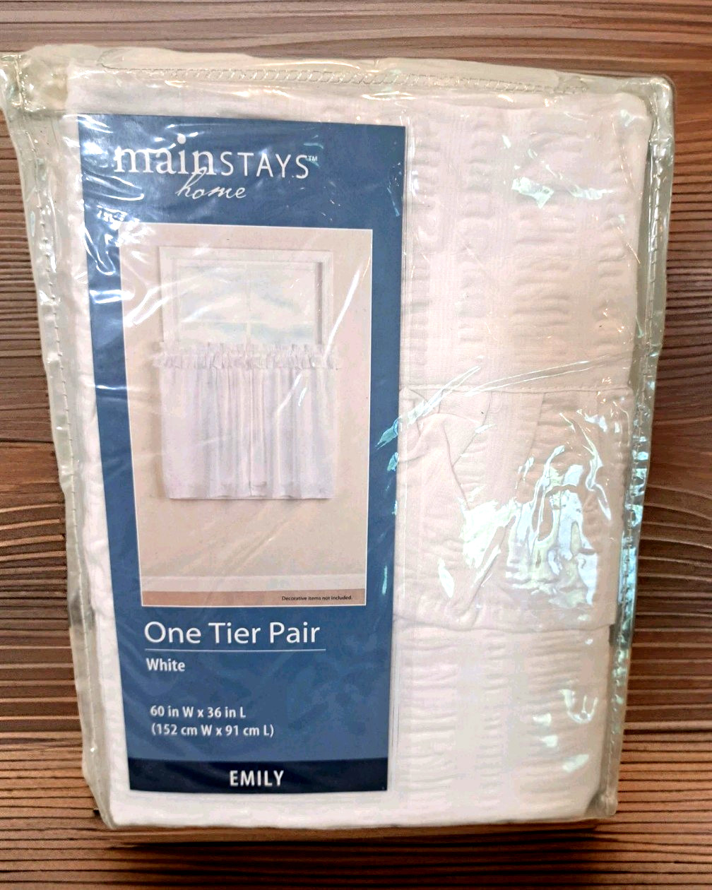 MAINSTAYS HOME “Emily” Tier Pair Curtain White 60″ W × 36’L NEW in PACKAGE
