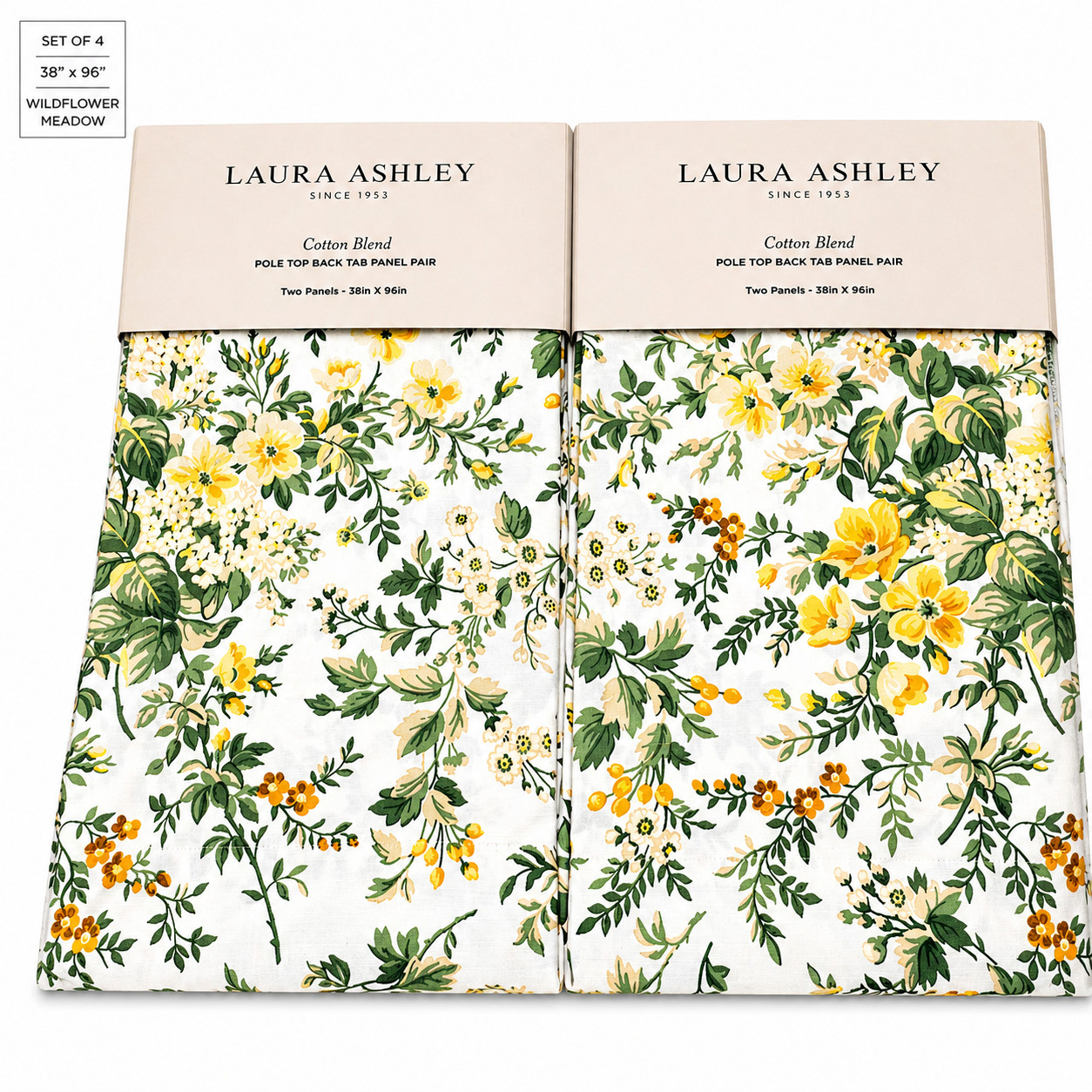 Laura Ashley Set of 4 Wildflower Meadow Curtains 38″x96″ Green Yellow New