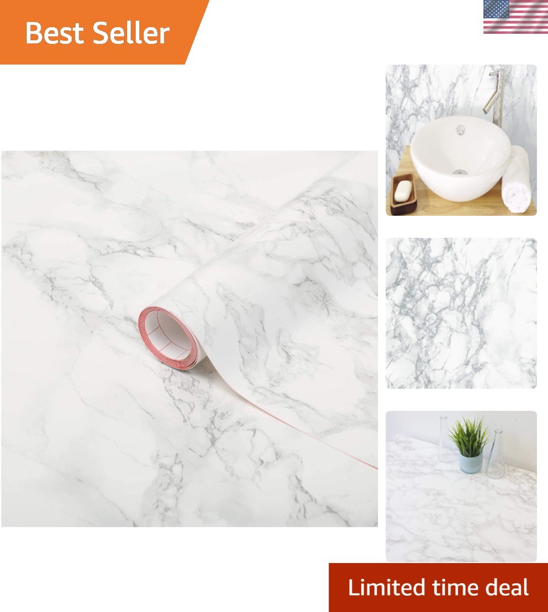Transform Your Space: Grey Marble Peel-and-Stick Film, 2 Rolls 26″ x 78″