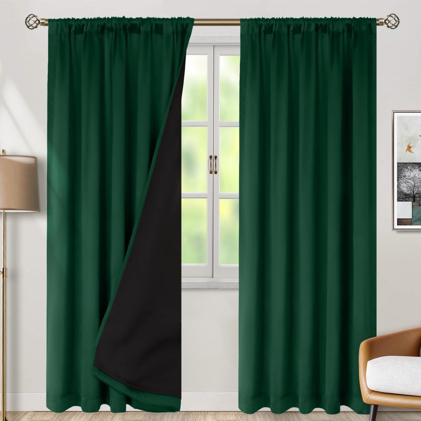 BGment 100% Thermal Insulated Blackout Curtains, 52 x 84 Inch, 2 Panels, Emerald