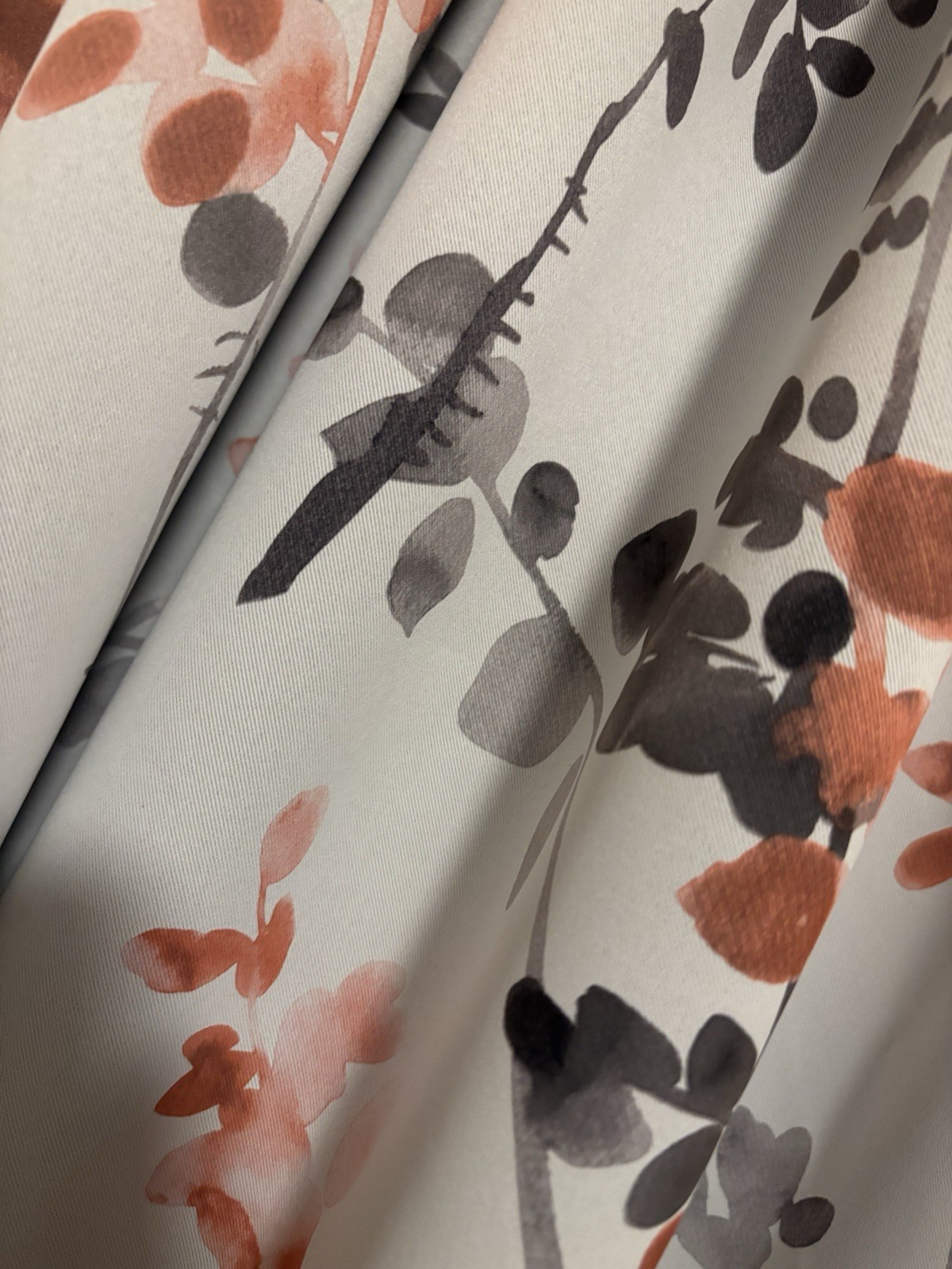 Curtains/Drapes Gray Floral Light and Dark Peach Lined, L 63” X W 50”. 2 Pair