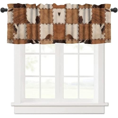 Cowhide Patchwork Valance Curtains, Vintage 54″W x 18″L (Pack of 1) Cowhide-5
