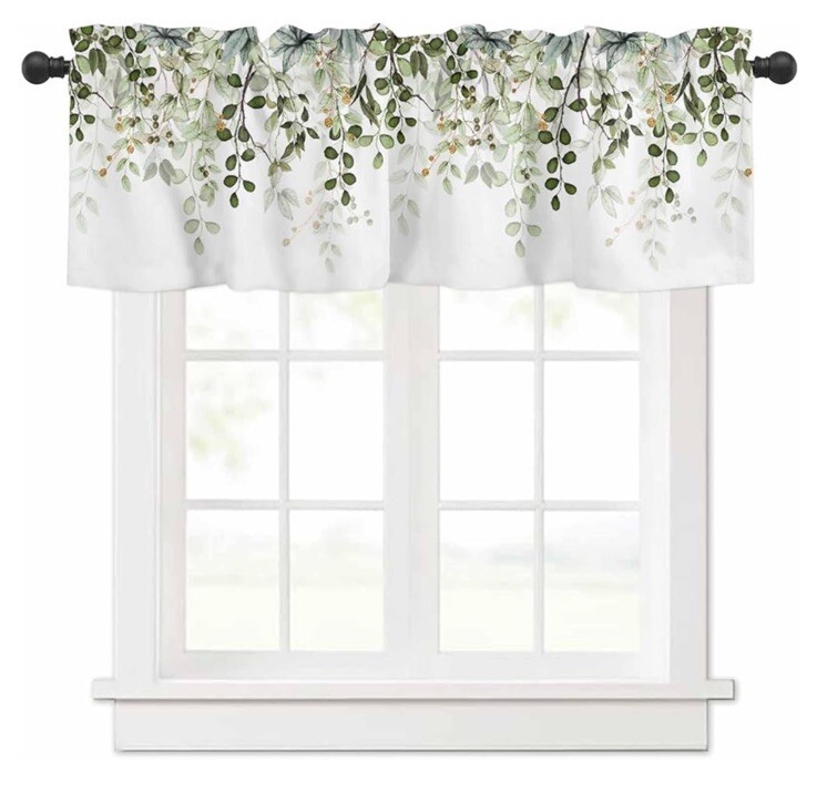 Sage Green Leaf Kithen Curtains Valances for 54″W x 18″L (Pack of 1) Leaves