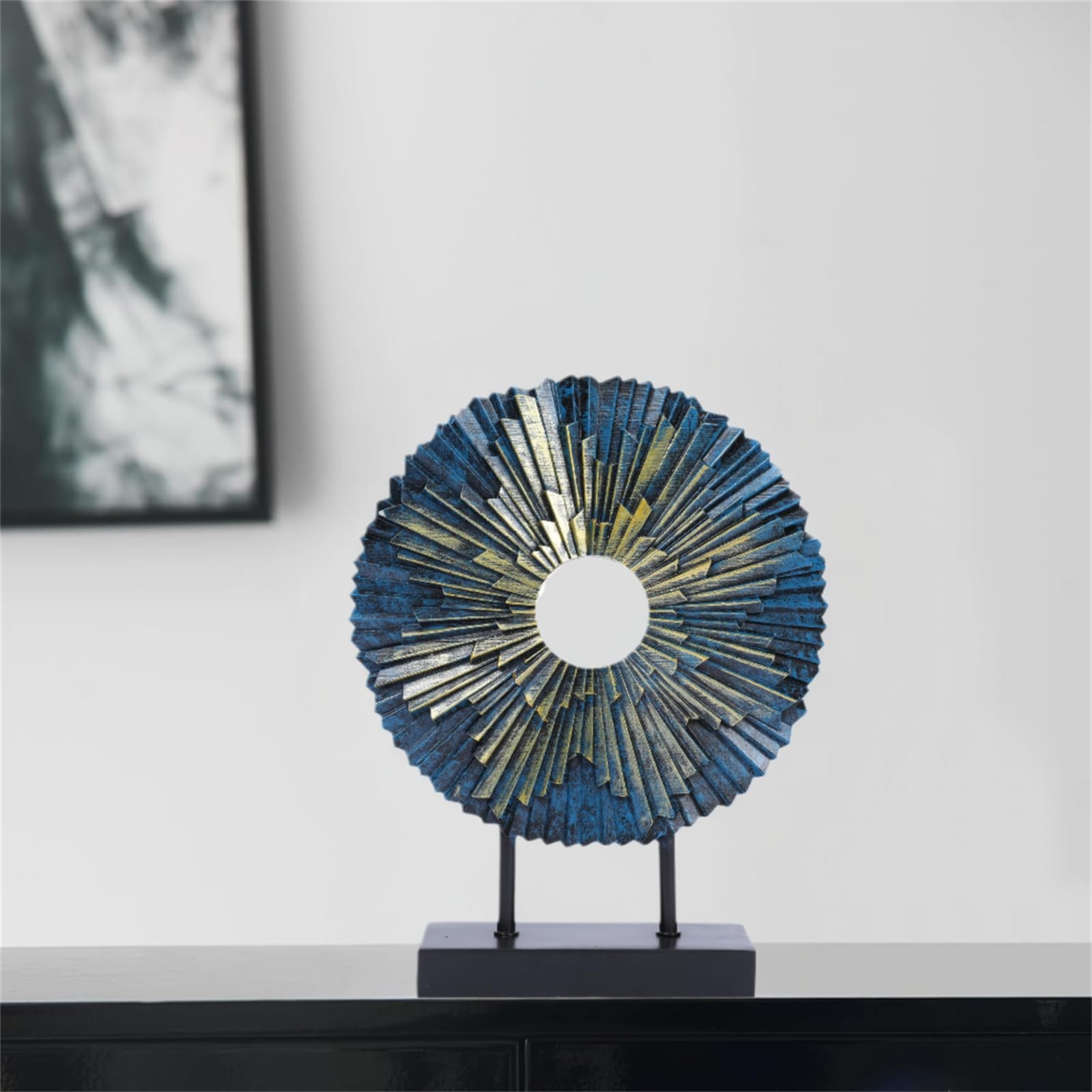 Luxury Round Decorative Sculpture Statue Home Decor Table Blue Gold Accent