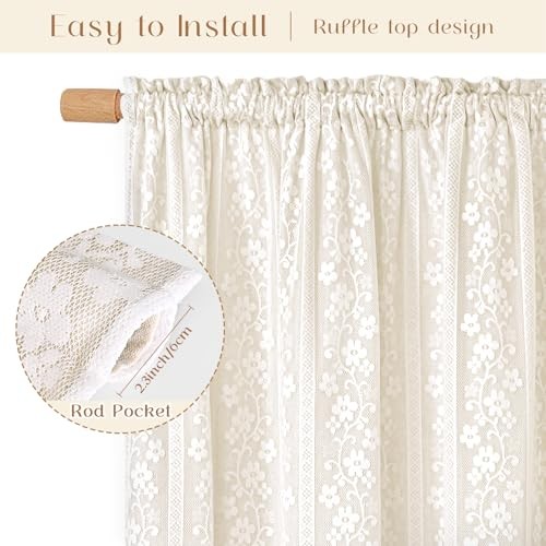 Linen Curtains for Bedroom, 52″W x 84″L (Pack of 2) Beige Light Filtering