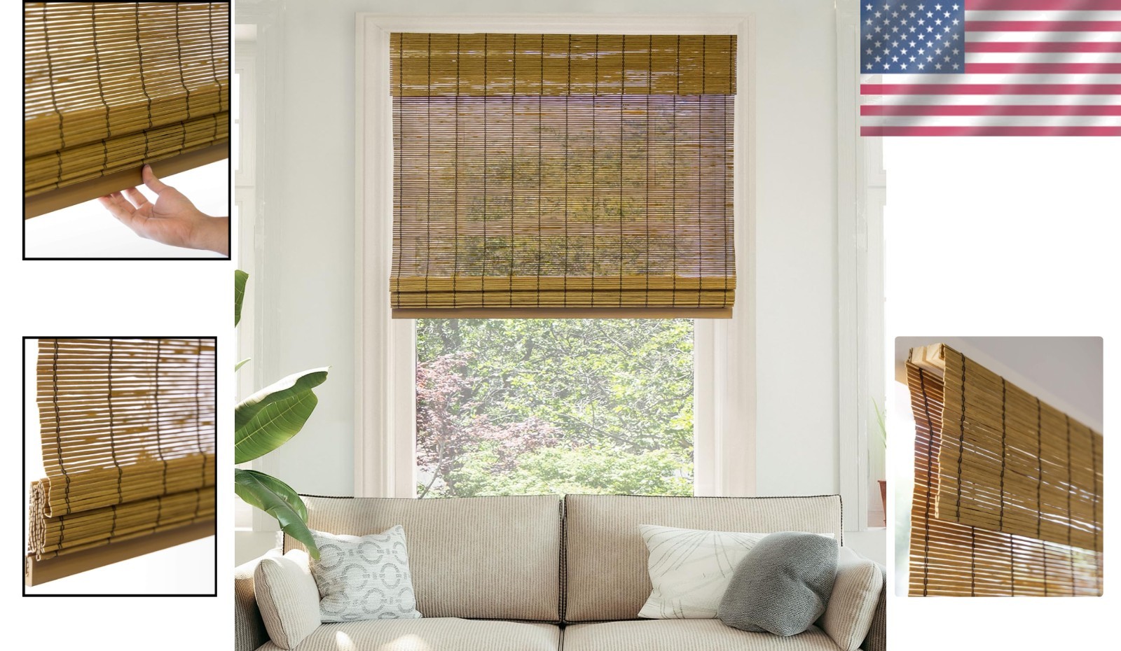 Natural Bamboo Cordless Window Shade for Cozy Boho Coastal Decor, 34″ x 64″