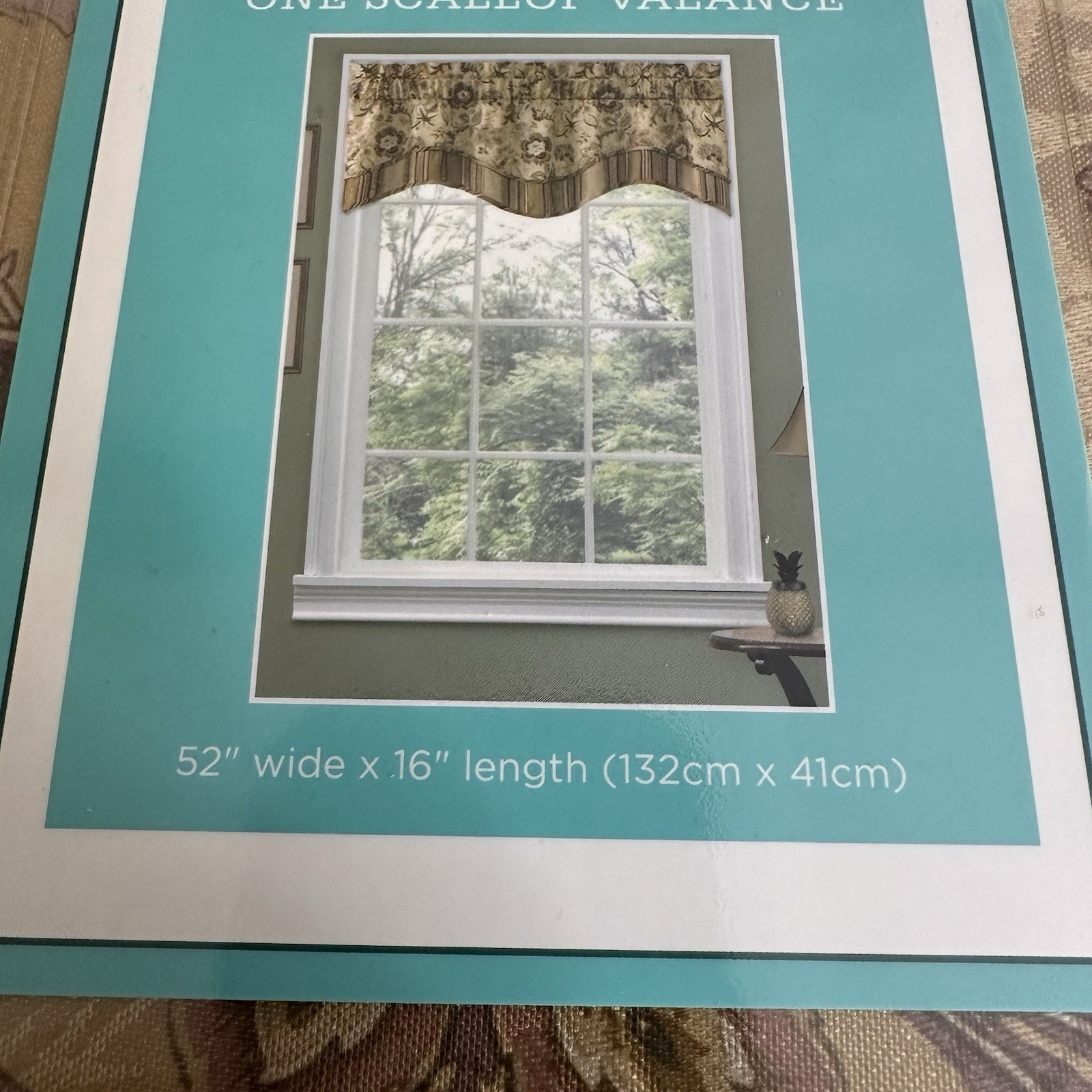 Traditions By Waverly One Scallop Valance 52”x16″ Navarra Antique Brown Burgundy