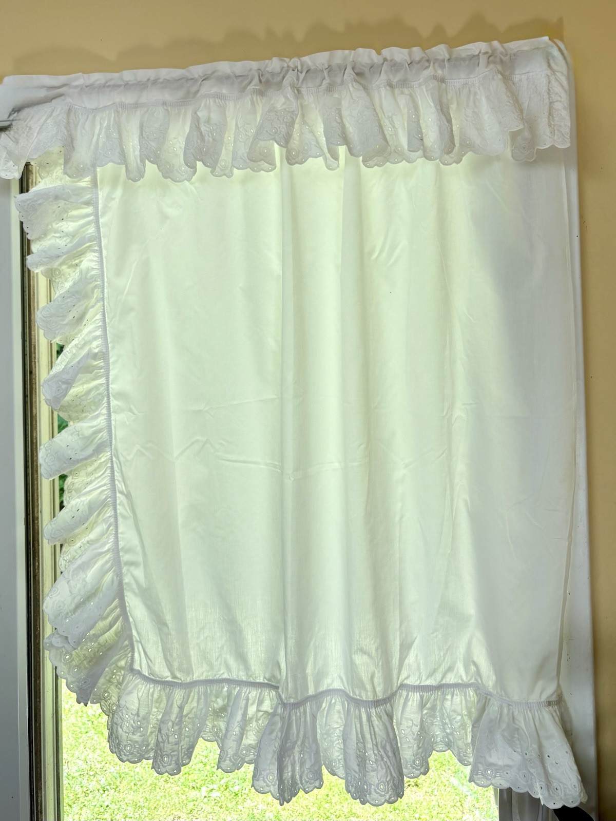 Set of 2 White Eyelet Lace Ruffle Curtain Drape Panels 42″ W x45″L Shabby Chic