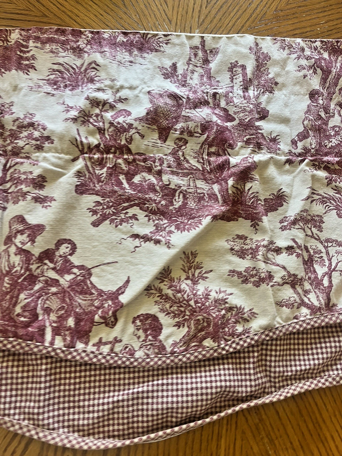 Toile Valance Burgundy Red Off White Beige Gingham Check French Country 74×15.5″