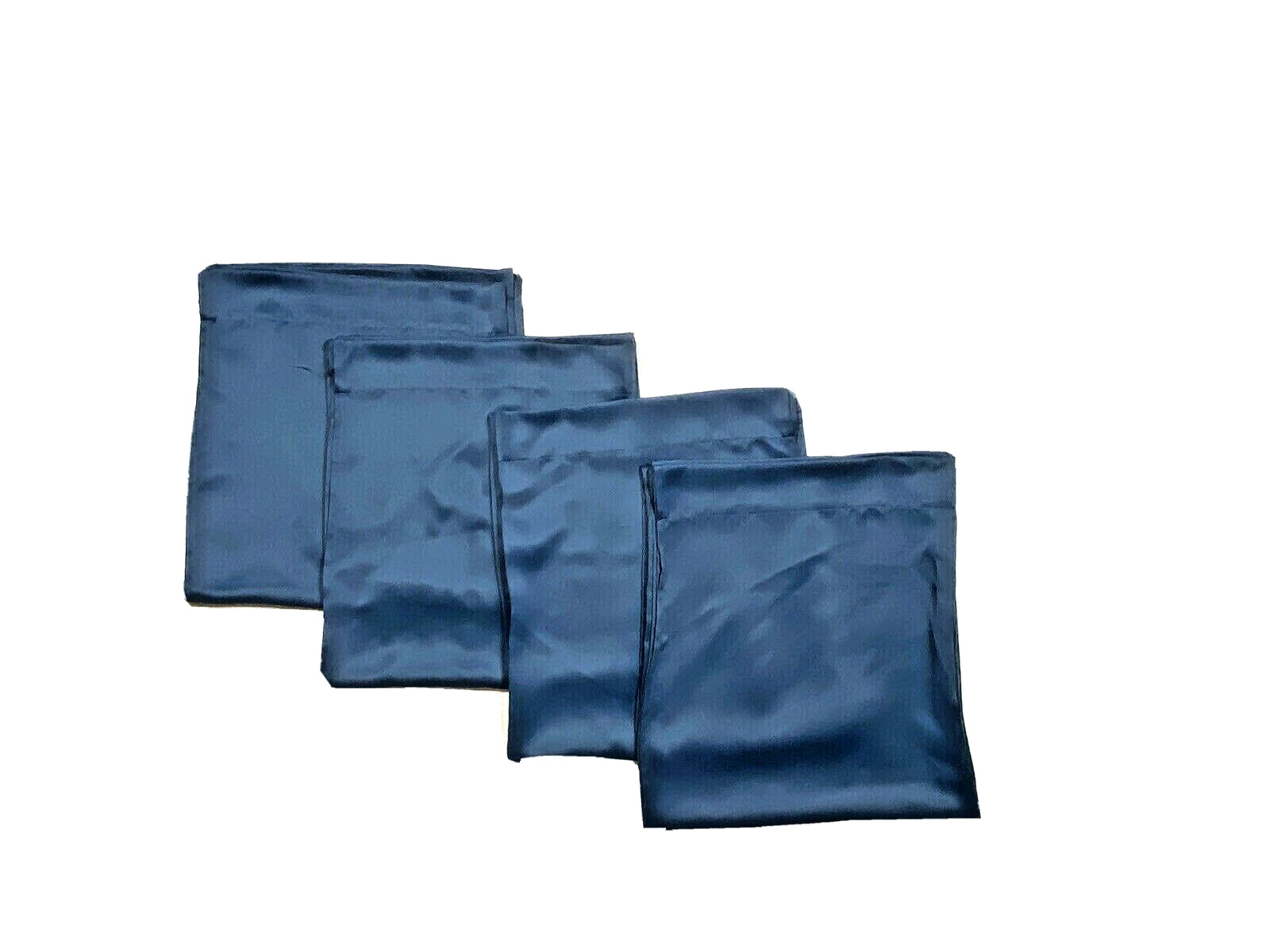 Set 4 Navy Blue Curtains Drapes Panels 84 Long Faux Silk Wrinkle Resistant Solid