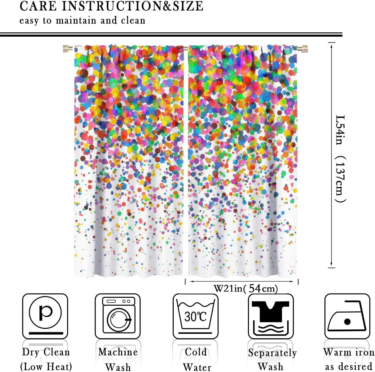 Colorful Polka Dot Curtains, Abstract Geometric Confetti Falling Rainbow Geometr