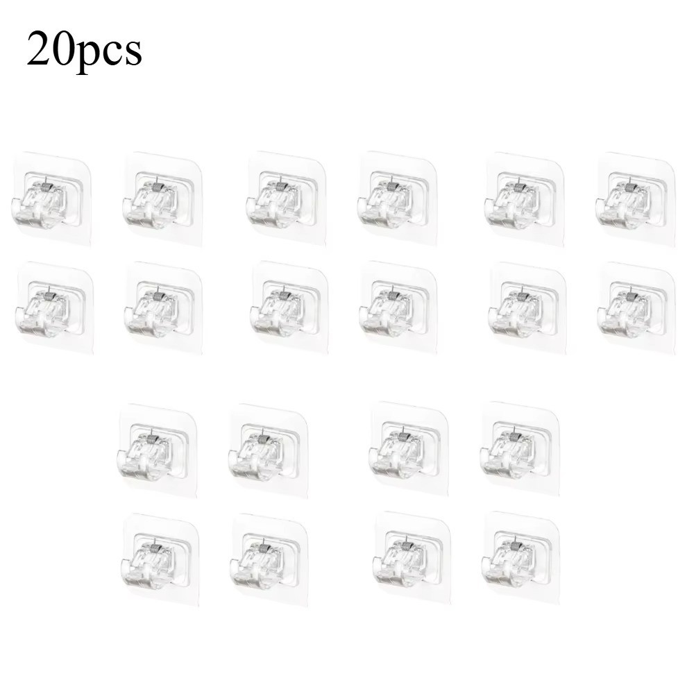 8PCS Nail Free Adjustable Curtain Rod Clip Brackets Self Adhesive Holder Hooks