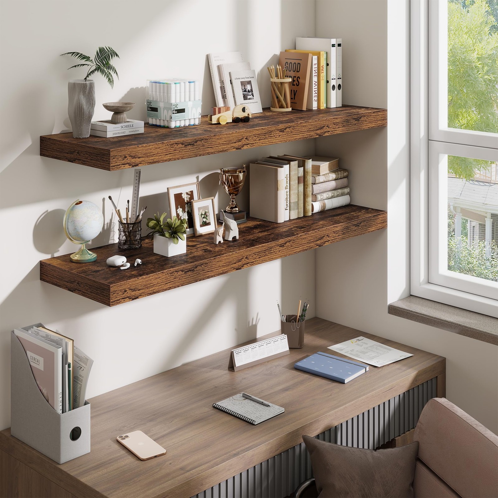 48 Inch Floating Shelves for Wall – 12 Inch Deep Fireplace Mantel Shelf – Woo…