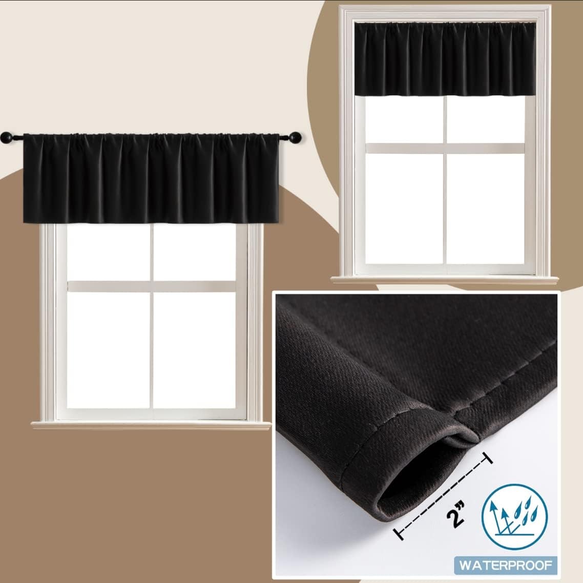 Basement Window Curtains 16 Inch 30"W x 16"L (Pack of 2), Black