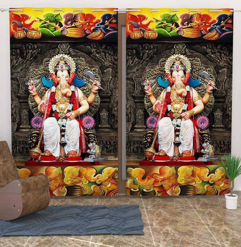 3D Digital Print god Curtains Eyelet Polyster for Home Pack of 2 (7 x 4 ft)
