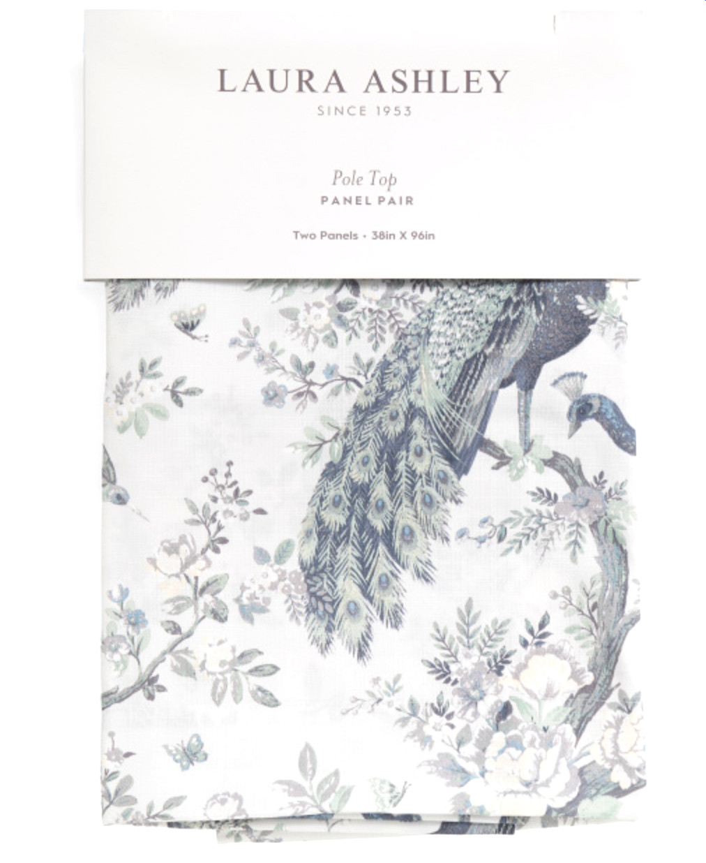 Laura Ashley Peacock 2 Window Curtain Panels 38×96 Belvedere Floral Blue Green