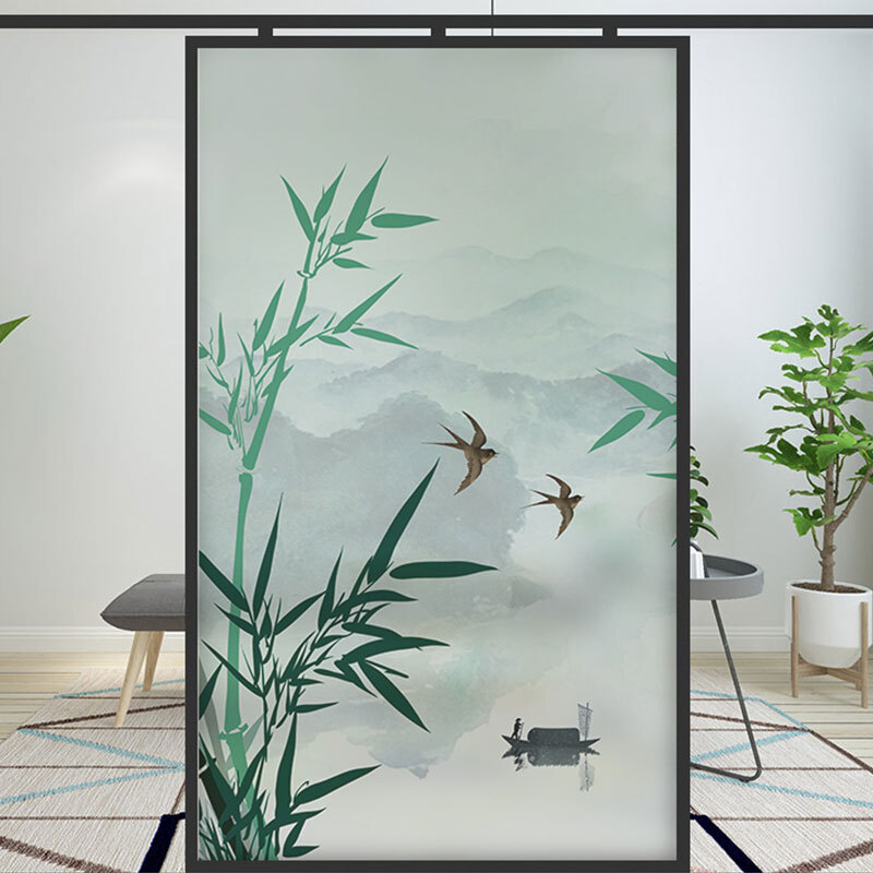 Bamboo Stained Glass Films Windows Film Static Cling Decor Chinese Style