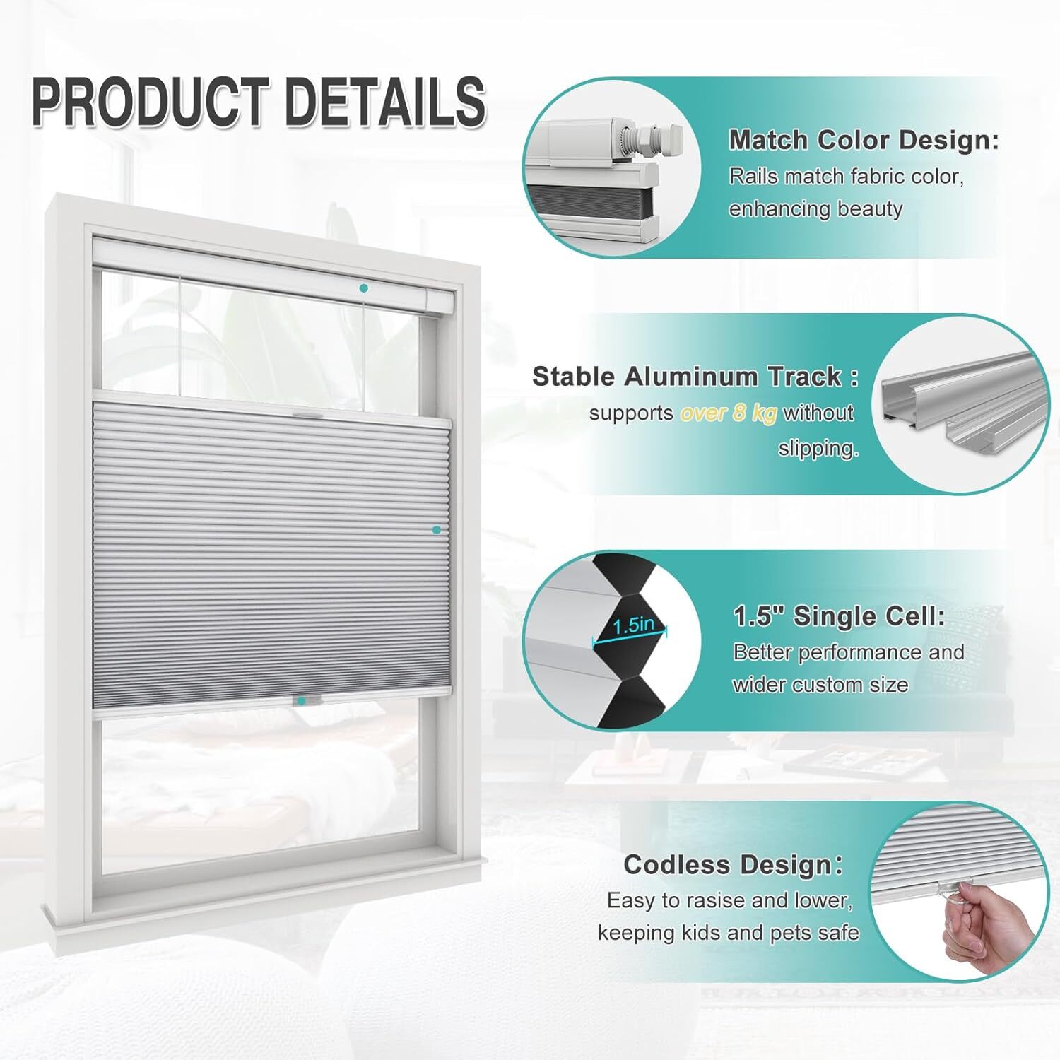 Changshade No Drill Top Down Bottom Up Cordless Window Blinds Cellular Shades