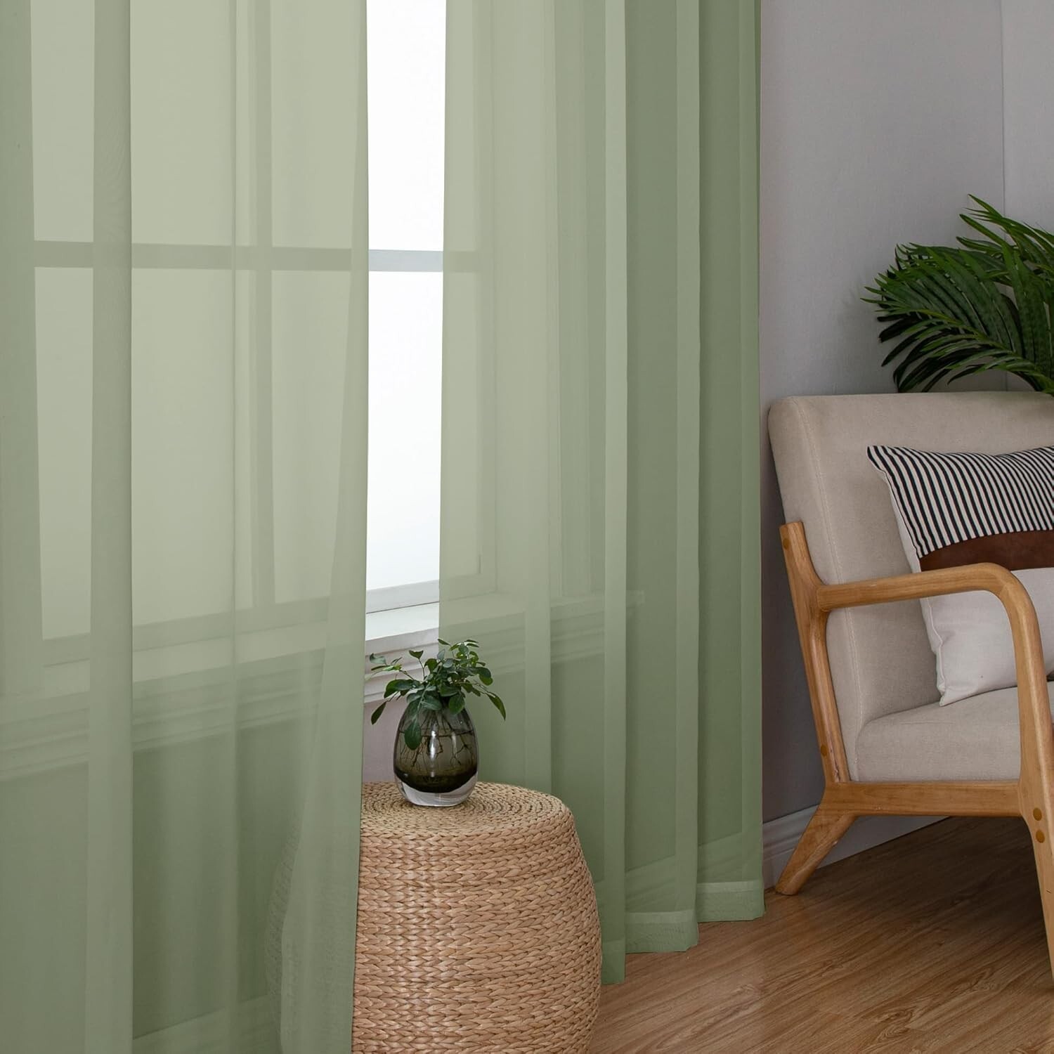 Translucent Sage Green Window Panels | 2 Pieces, 84” Long for Modern Homes