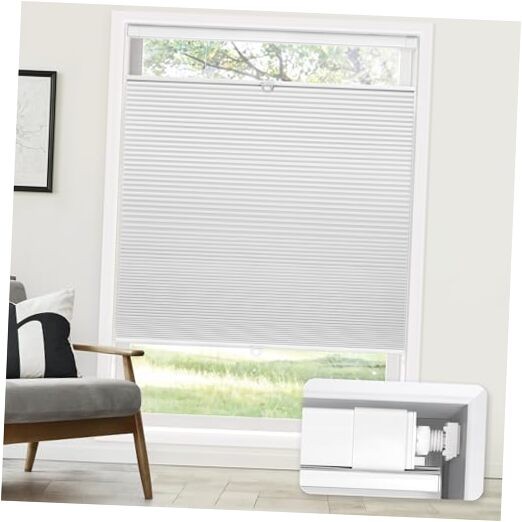 No Tools No Drill Cordless Cellular Shades, Top 35″ W x 64″ H Blackout – White