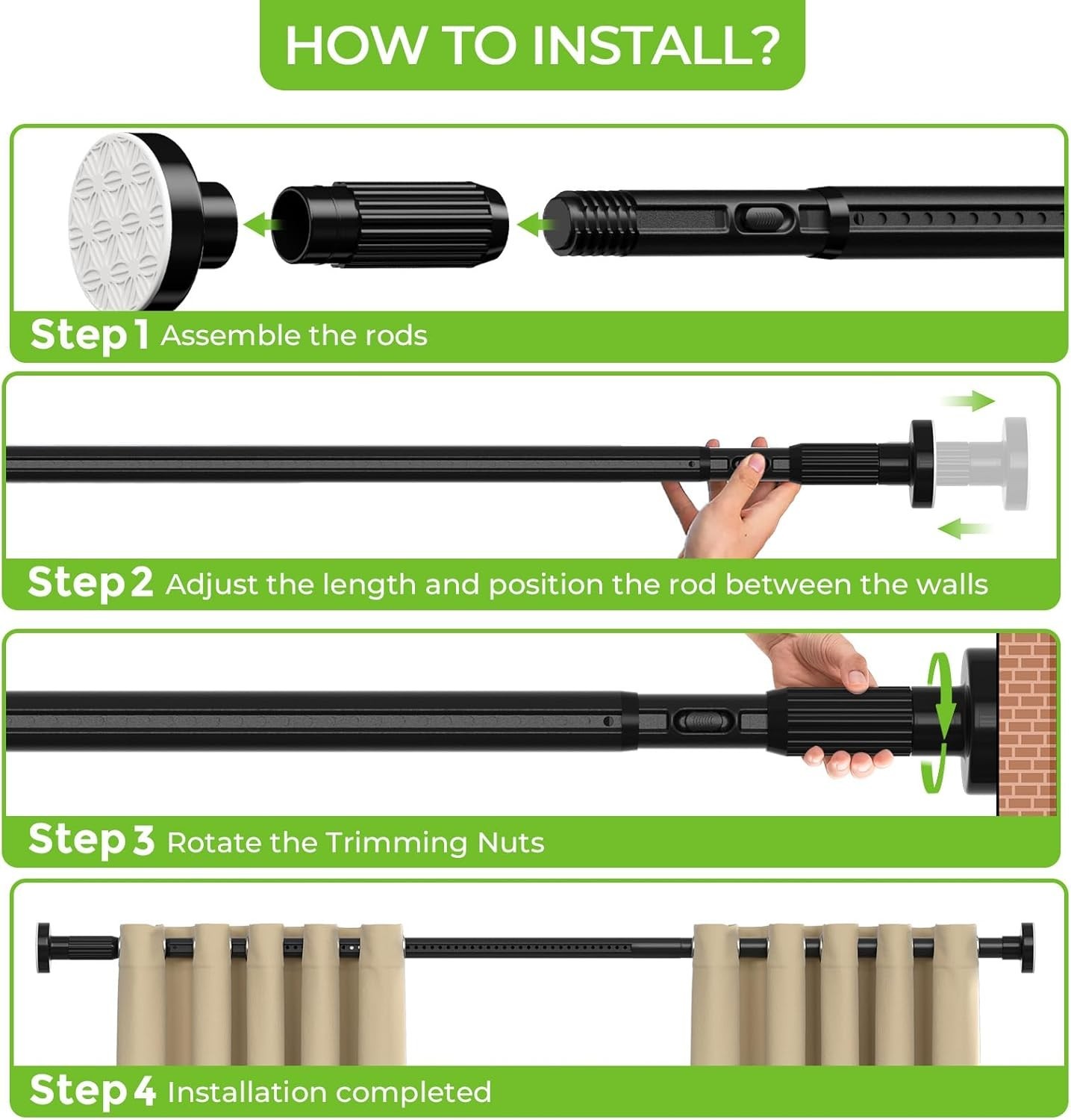 Heavy Duty Tension Curtain Rod No Drilling 41-118 Inch, One-Click Adjustable …