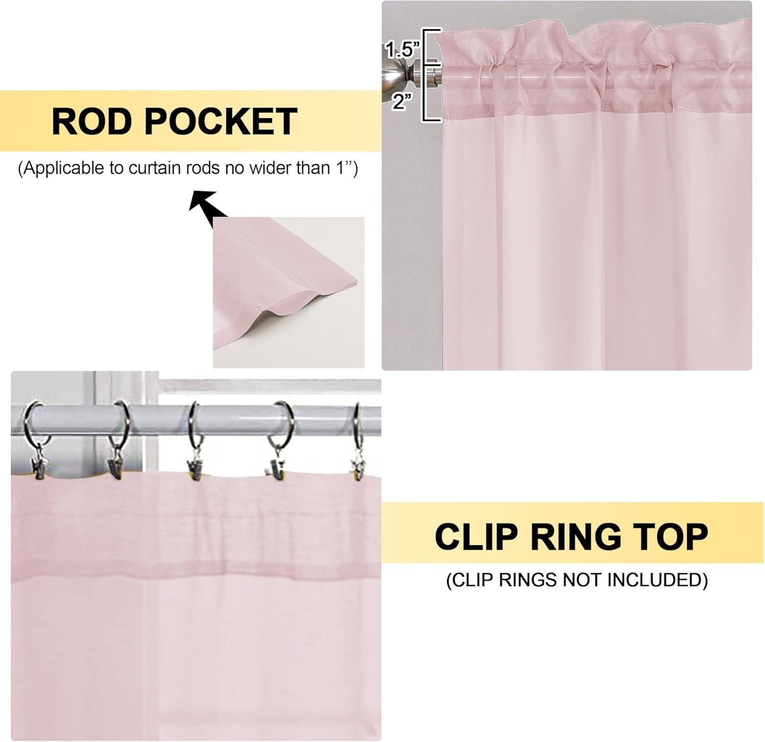 OVZME Blush Pink Sheer Curtains 84 Inches Long 42″W x 84″L (Pack of 2),