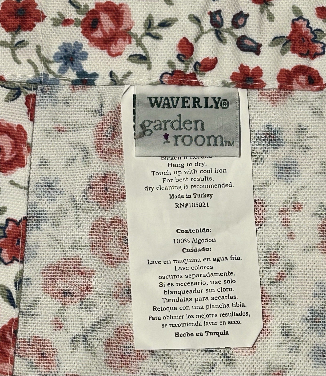 WAVERLY Garden Room 2 Valance Swag Floral Blue Gingham Red Cabbage Roses 36X36″
