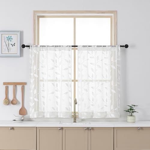Short Sheer Curtains 36 Inch Length – Light 30″W x 36″L (Pack of 2) White