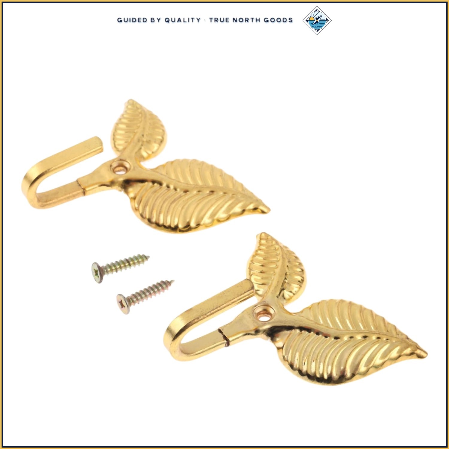 Gold Metal Curtain Holdbacks, Decorative Leaf Design Wall Hooks for Home Décor