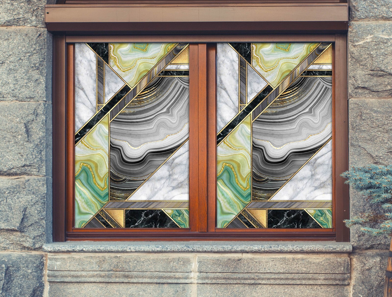 3D Grain Marble A441 Window Film Print Sticker Cling Stained Glass UV Sinsin