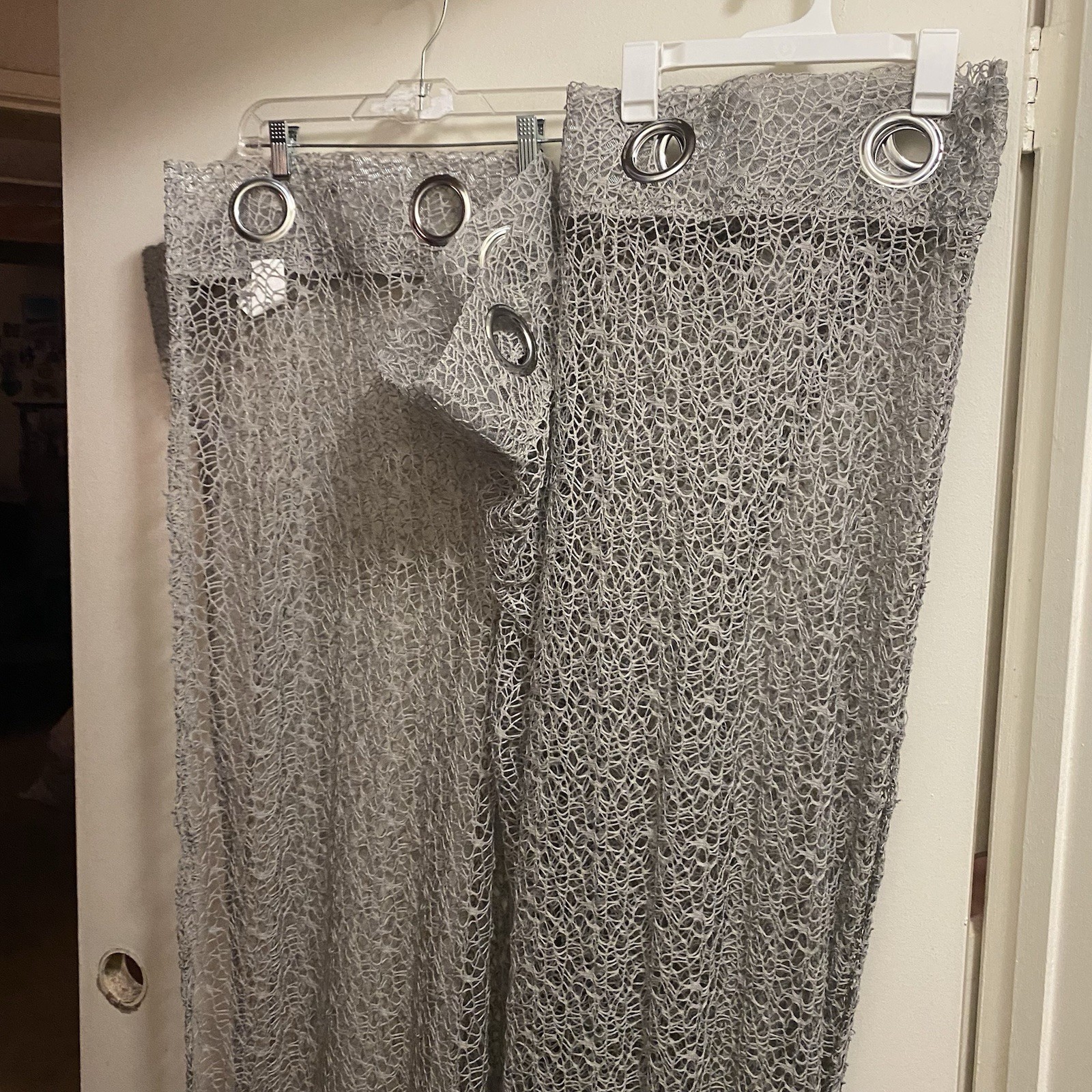 Set Lot Of 2 Gray Open Net Window Curtains By Acus Textiles 56”W x 96”L 56×96
