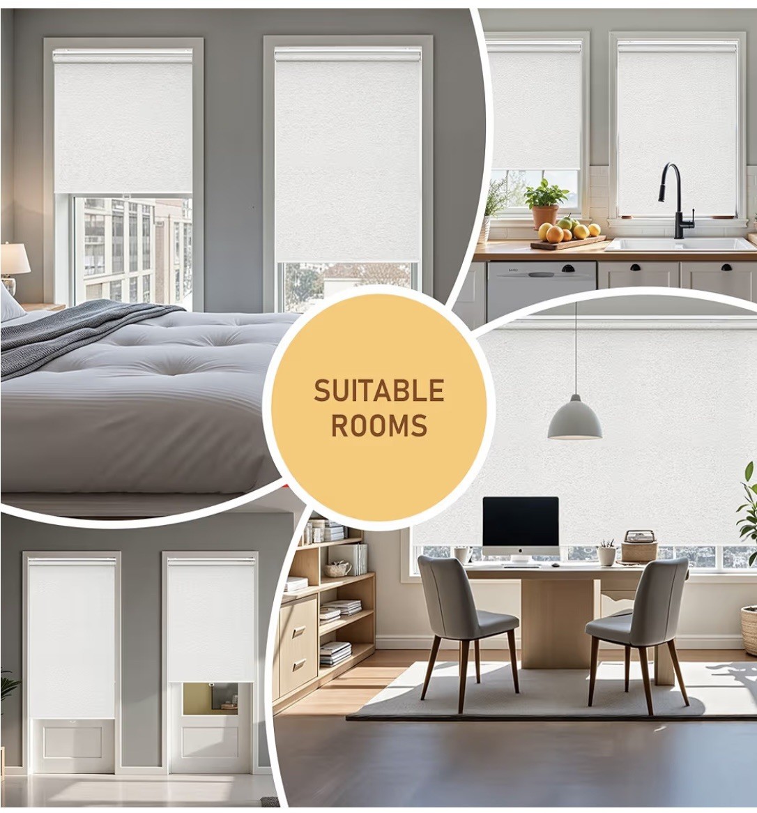 Cordless Blackout Roller Shades. Roll Up With Spring. Linen Cream. 64”W x 72” H