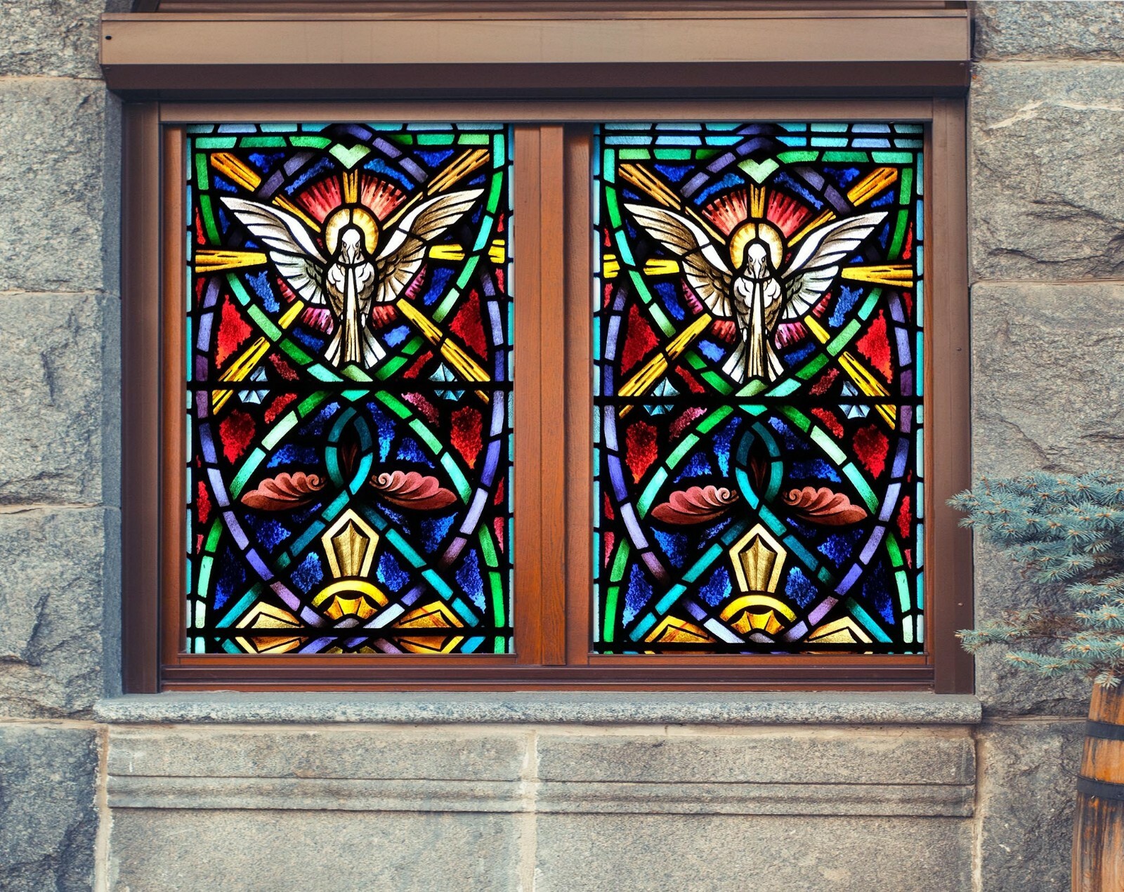 3D Church Bird D68 Window Film Print Sticker Cling Stained Glass UV Block An