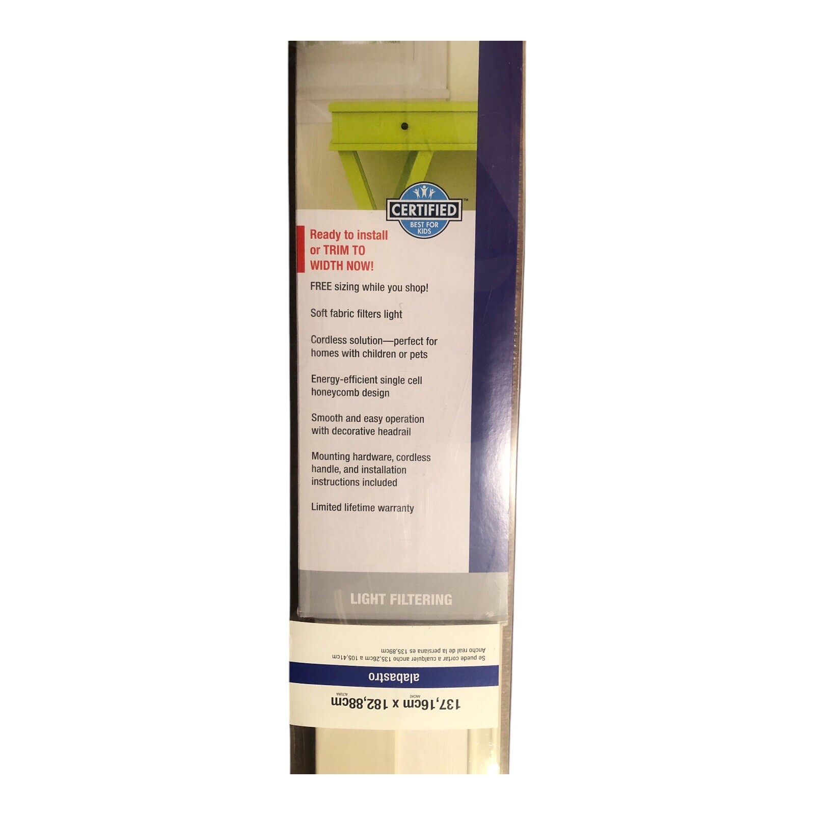 White Cellular Blinds | Radiance Cordless Light Filtering 54 W x 72 L Off-White