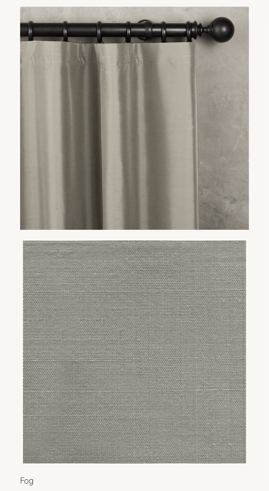 Restoration Hardware Thai Silk Solid Rod Pocket Drapery Curtain 50×84” Fog