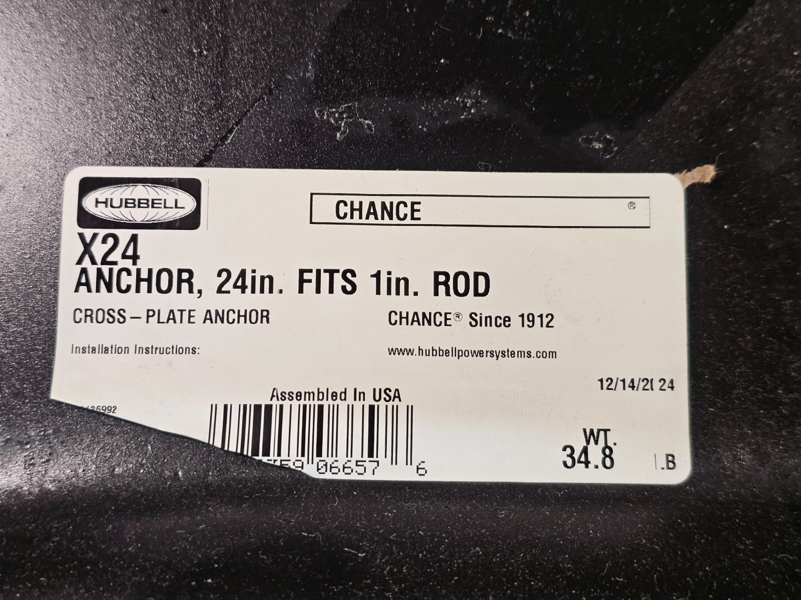 Hubbell X24 Earth Tension Anchor Cross-Plate, 24in painted fits 1in rod