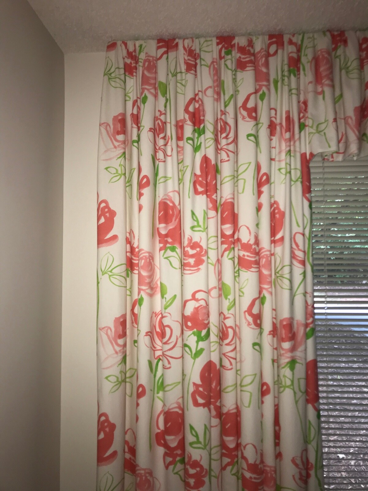 CUSTOM WATERFALL VALANCE & SIDE PANEL CURTAINS 10’WX8’H-“DOROTHY DRAPER”