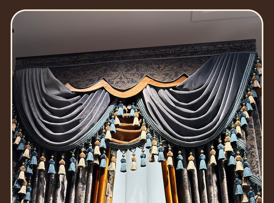 European grey bronzing embroidery flannel valance window curtain tulle M1911