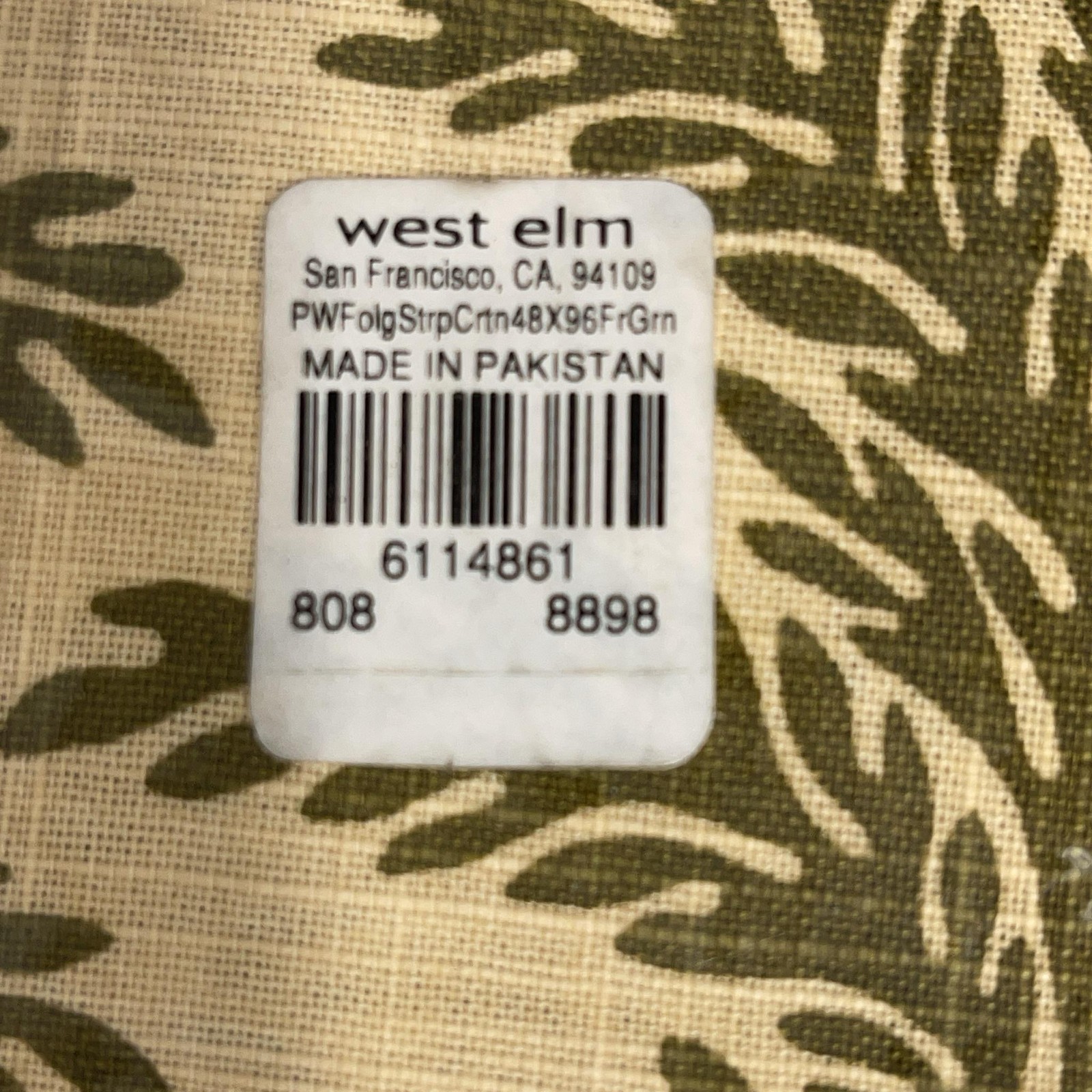 West Elm Foliage Stripe Curtain Panel 48×96 Hidden Tab Green Cotton Window
