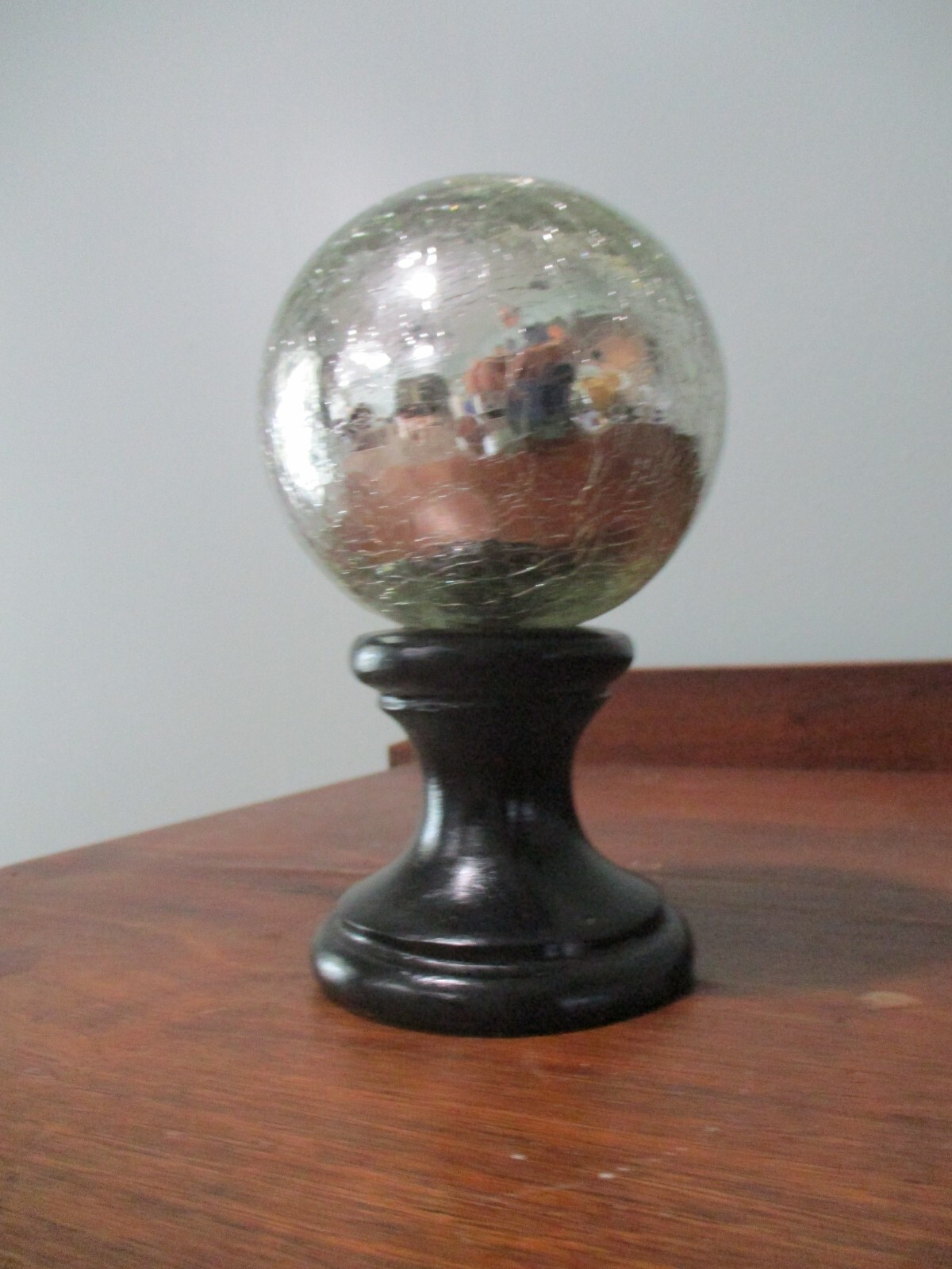 Murano hand blown Silver Crackle glass sphere globe Curtain Rod Finial