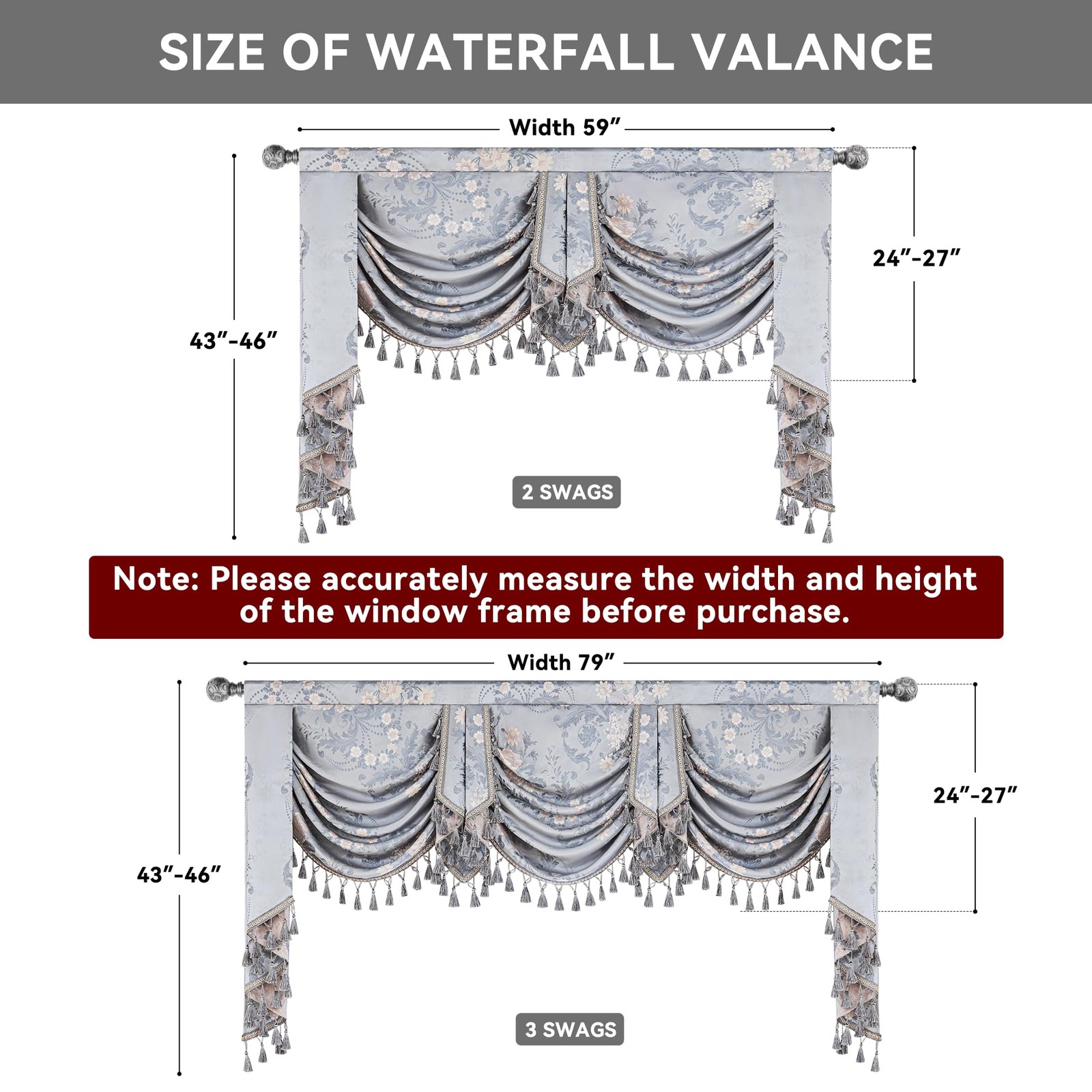Loom and Mill Luxury Jacquard Waterfall Valance for Living Room Bedroom, Eleg…