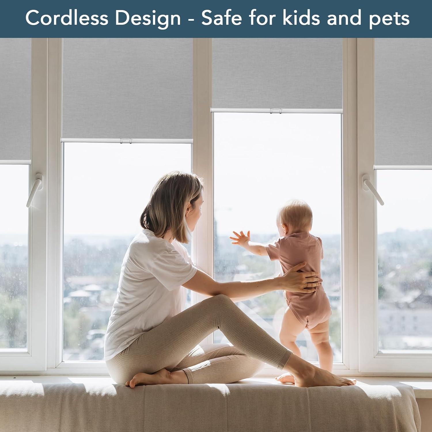 Roller Window Shades Free-Stop Cordless Blackout Blinds, Thermal Insulated Pull