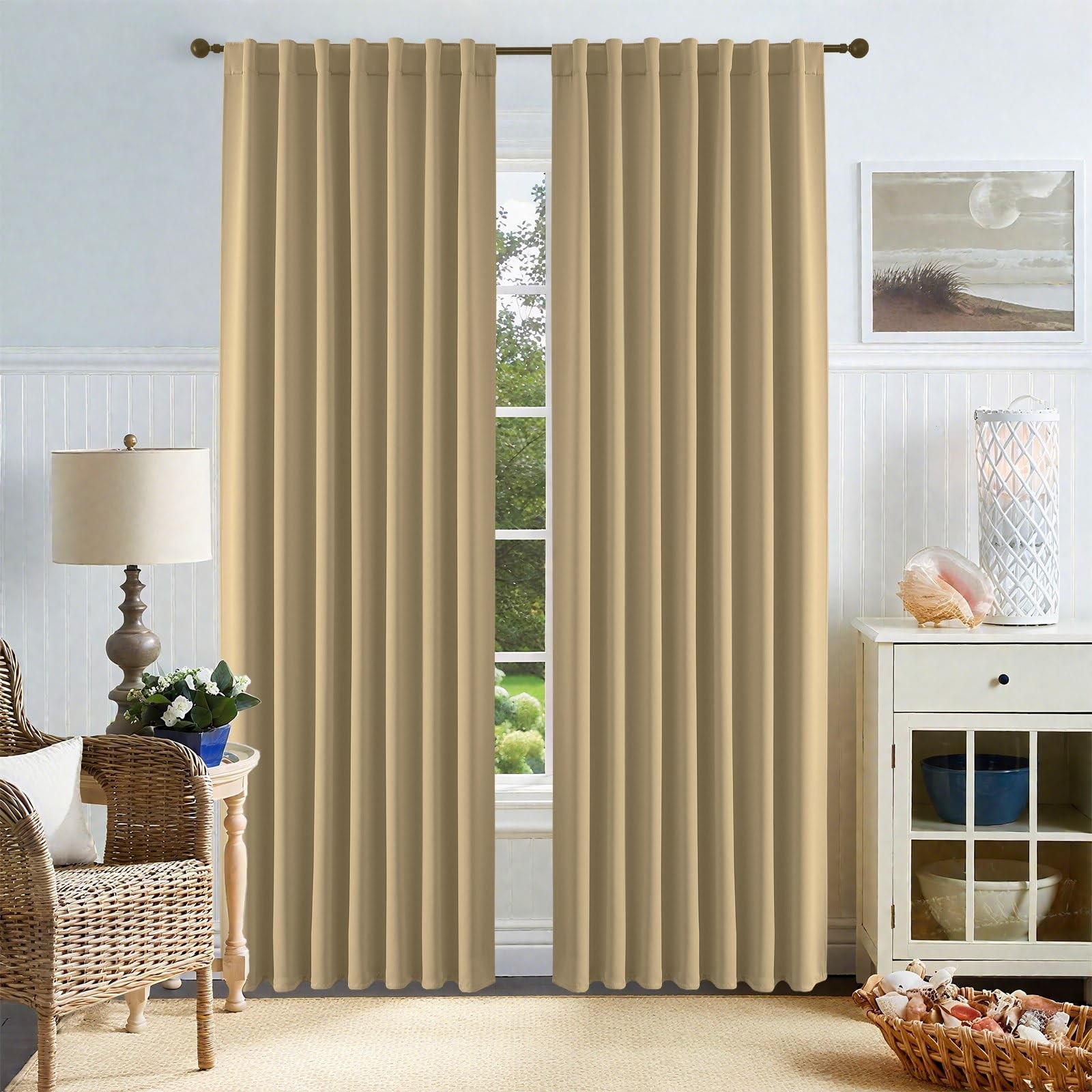 Blackout Curtains 96 Inches Length 2 Panels Set, Rod Pocket and Back Tab Wind…